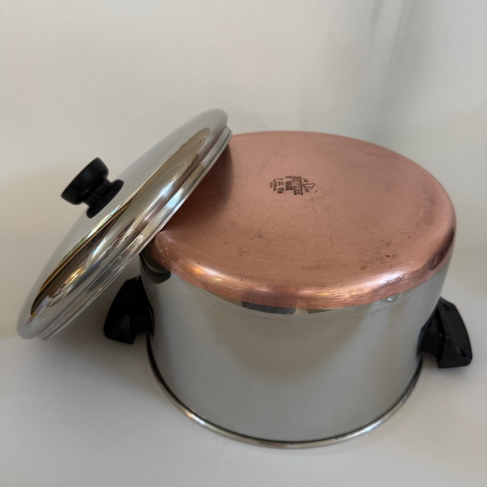 Vintage Revere Ware 6 Qt Stock Pot Copper Bottom Stainless Steel Lid Clinton IL - Picture 10 of 13